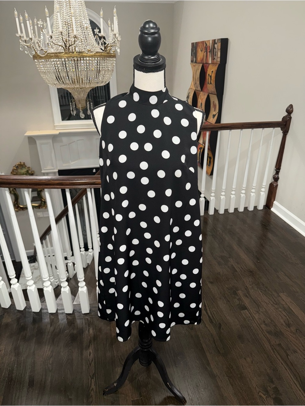 White House Black Market Black & White Polka Dot Mini Dress - Picture 7 of 8